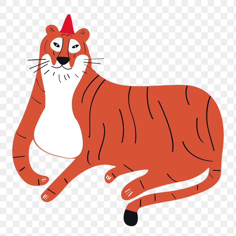 Png Christmas tiger doodle element, transparent background