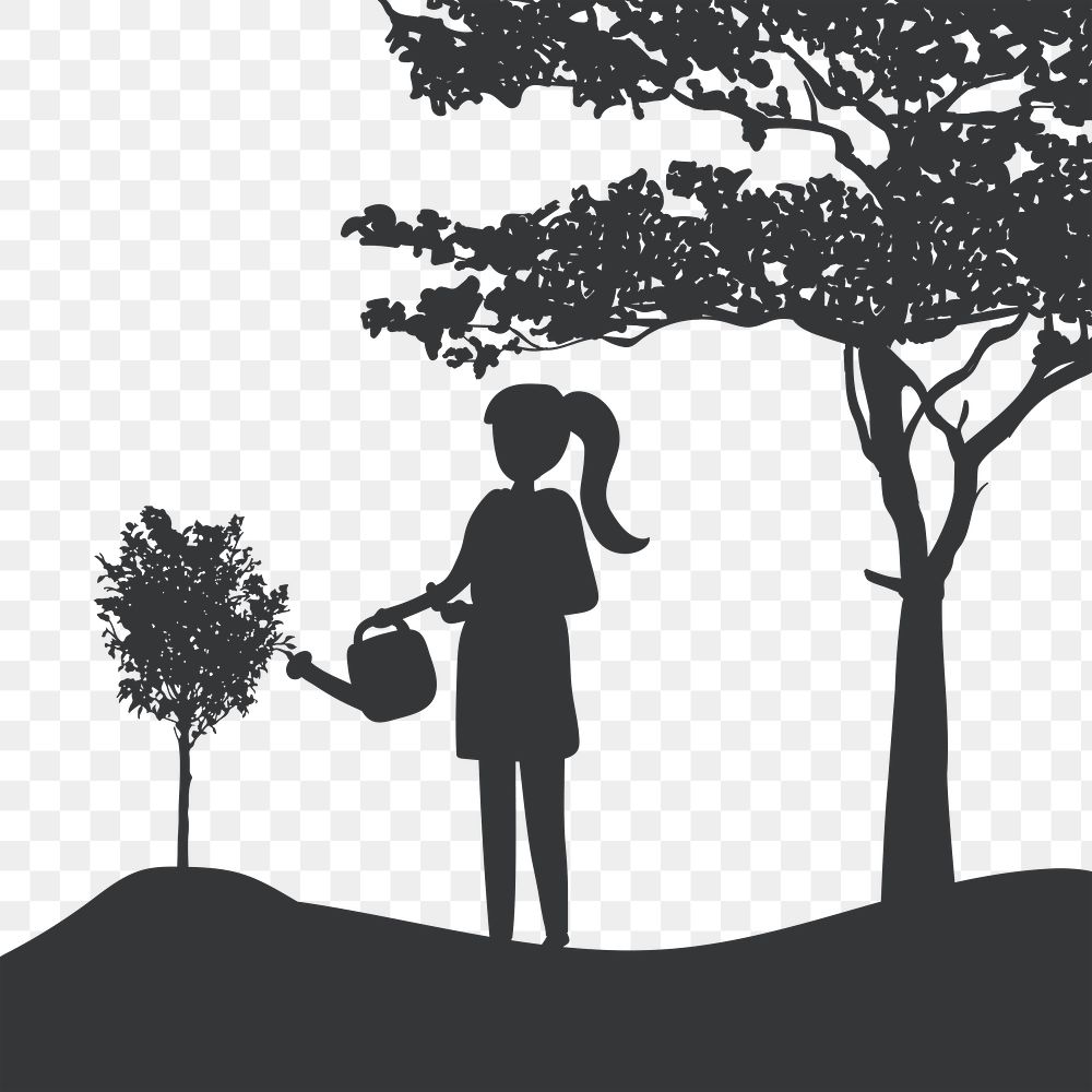Planting tree png silhouette border, transparent background