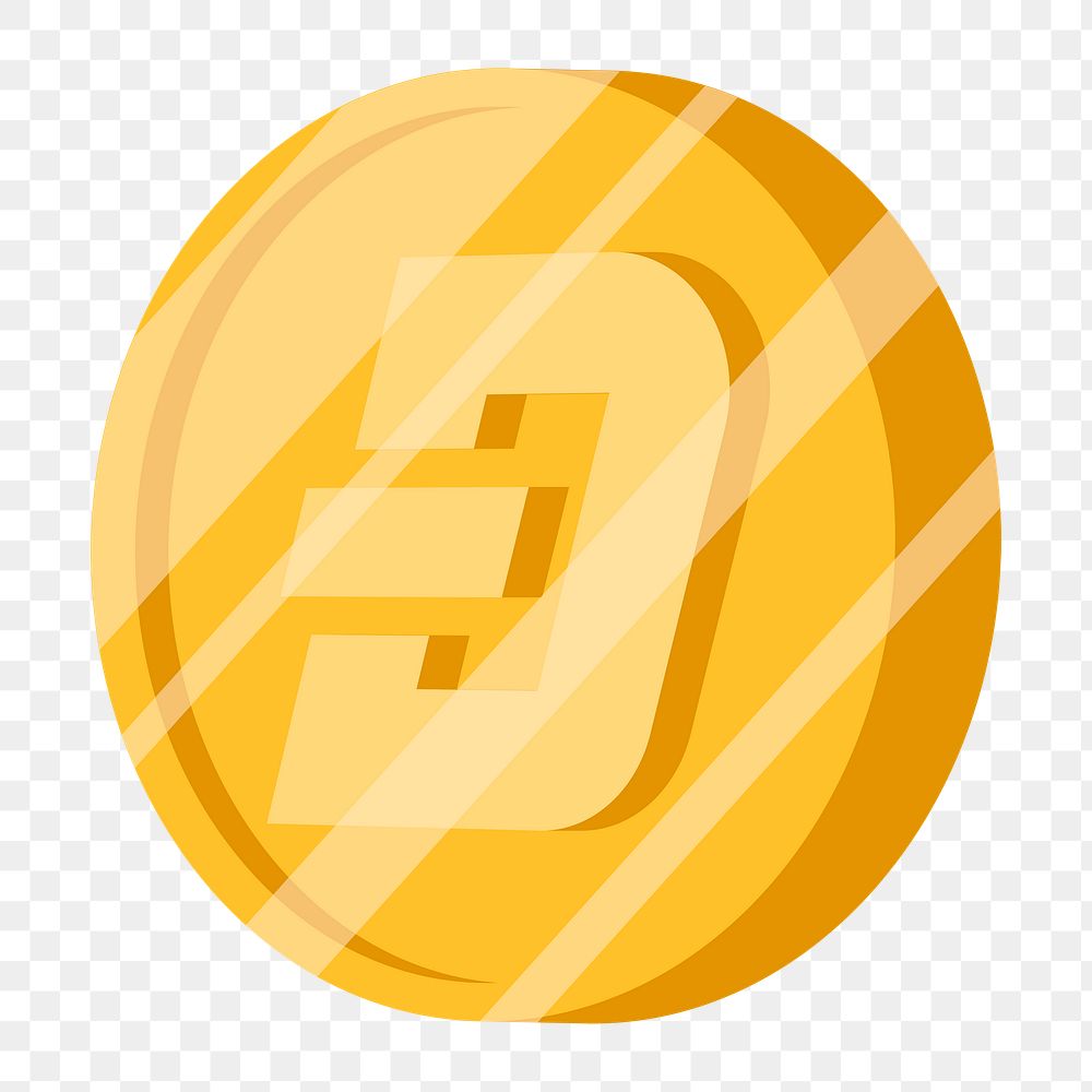 Png gold Dash cryptocurrency icon, transparent background