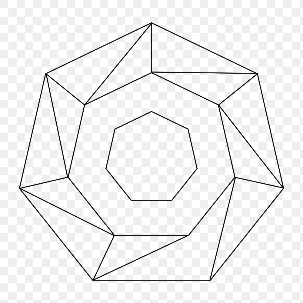 Png linear heptagon geometric element, transparent background