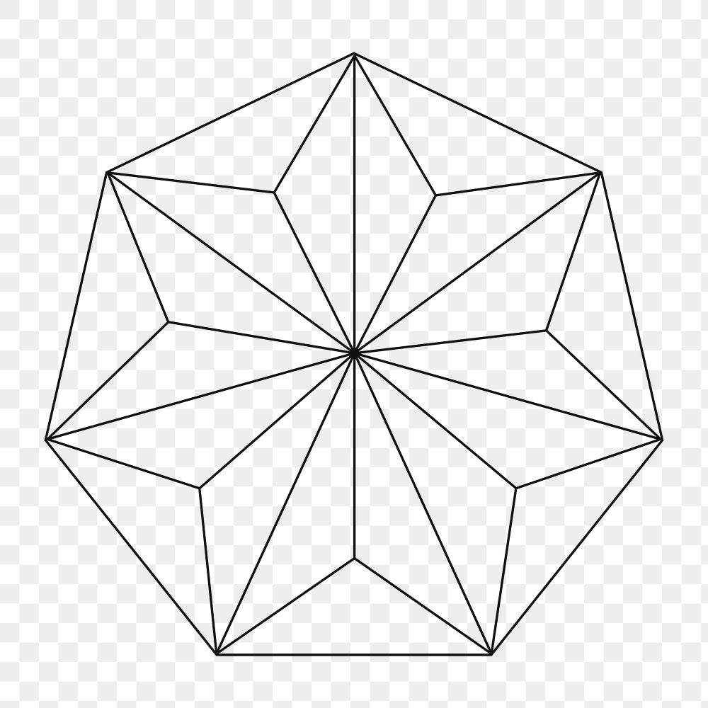 Png linear heptagon geometric element, transparent background