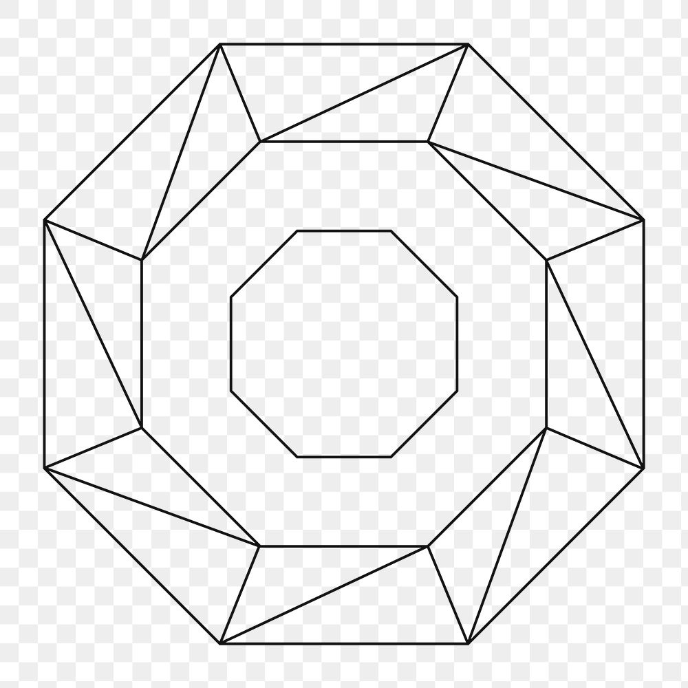 Png linear octagon geometric element, transparent background