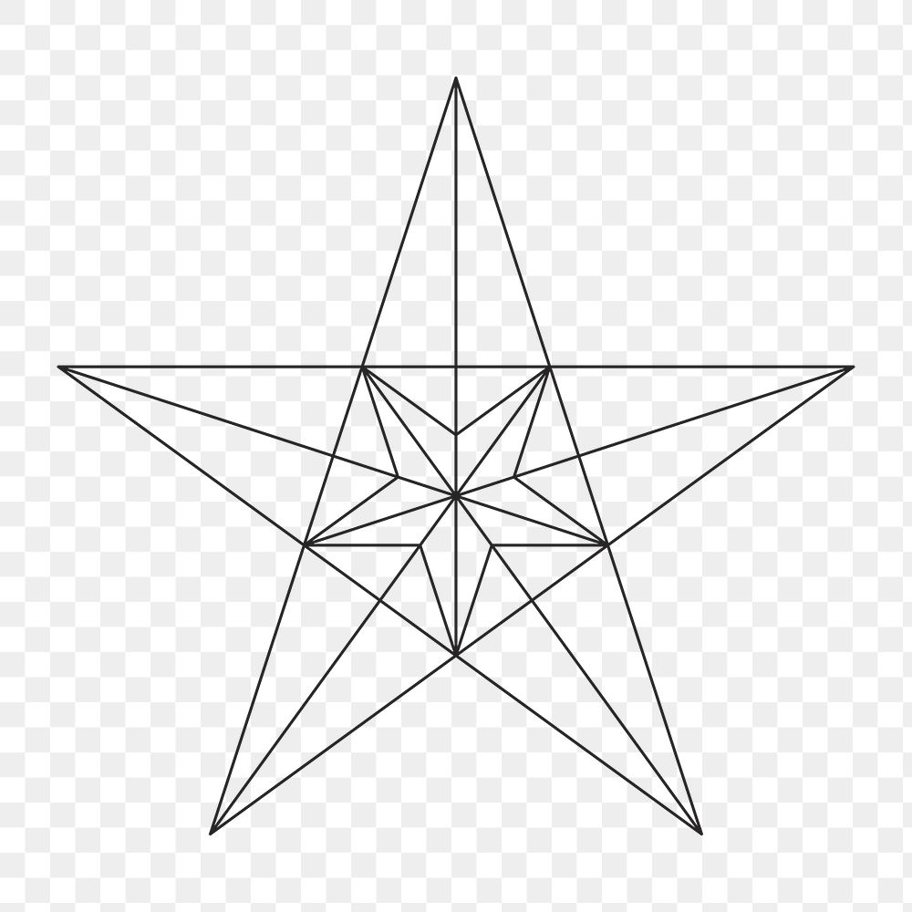 Png star linear geometric element, transparent background