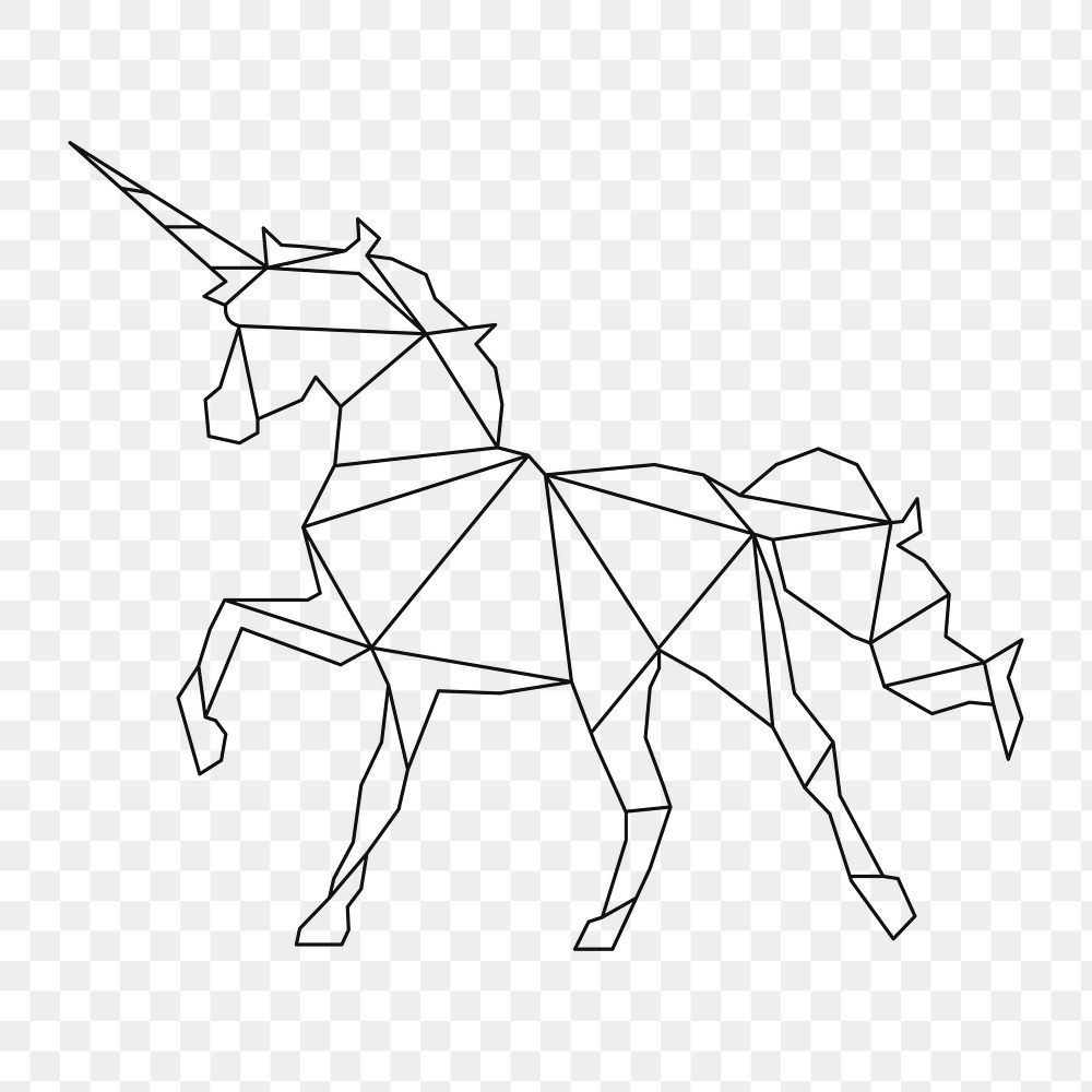 Png unicorn geometric lines element, transparent background