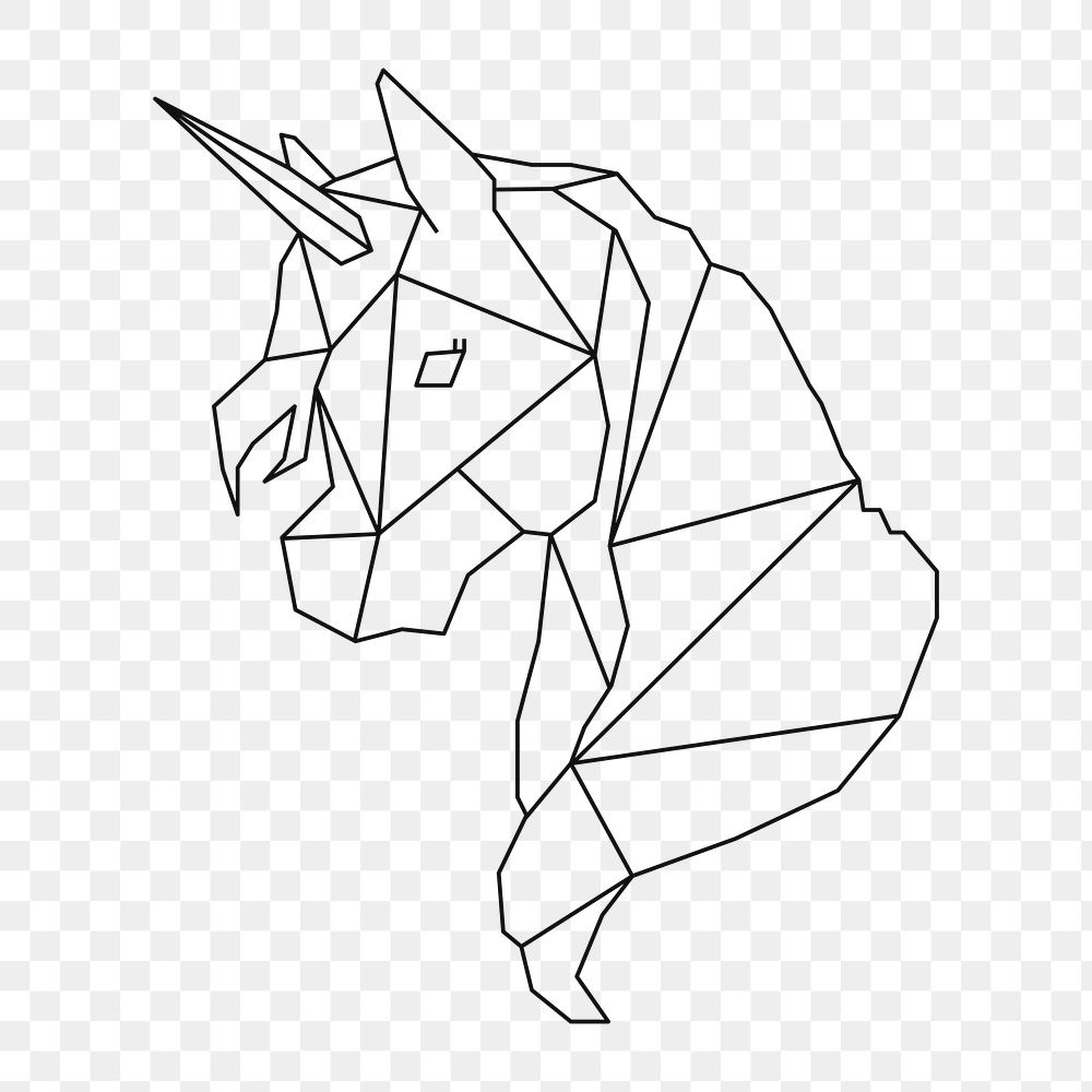 Png unicorn geometric lines element, transparent background