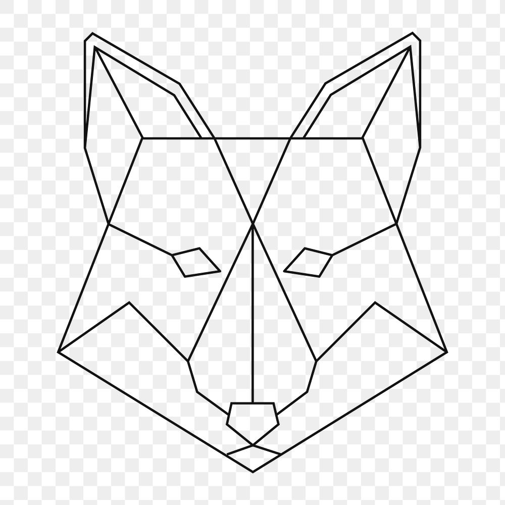 Png fox geometric lines element, transparent background