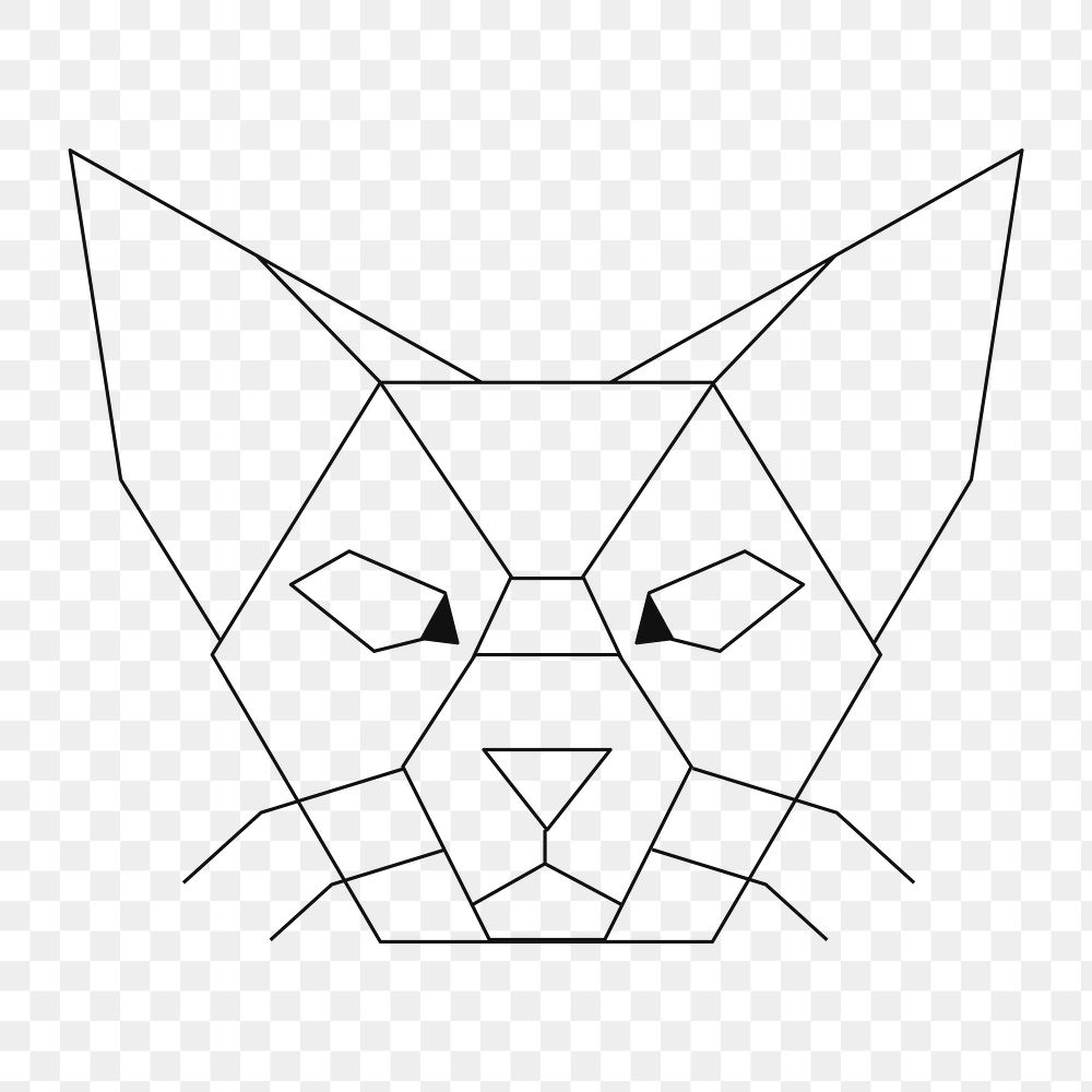 Png cat's head geometric lines element, transparent background