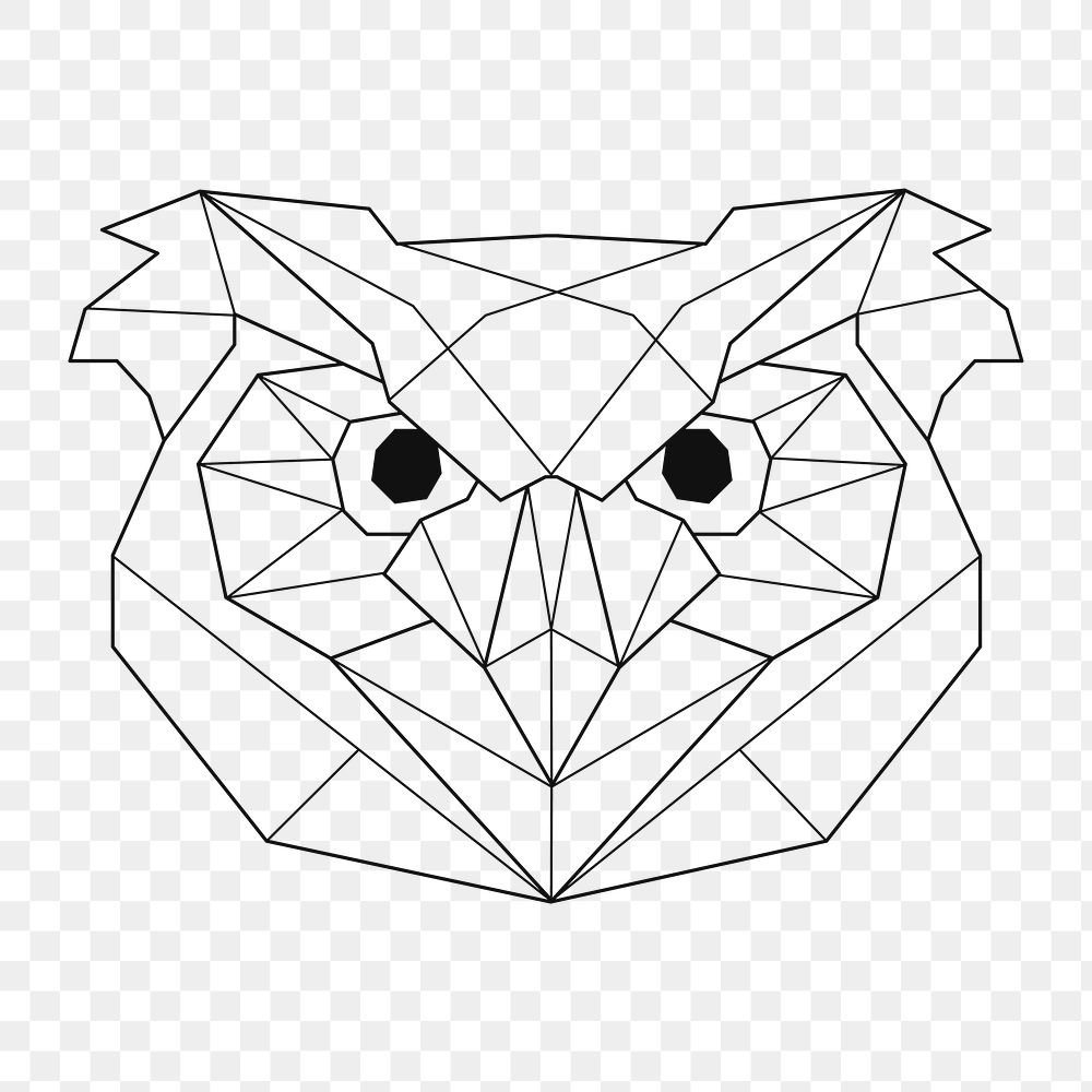 Png owl's head geometric element, transparent background