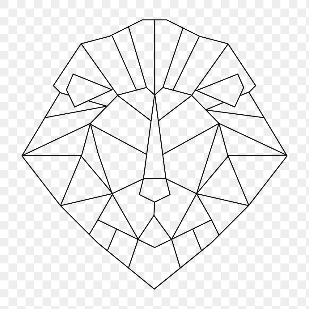 Png lion's head geometric lines element, transparent background