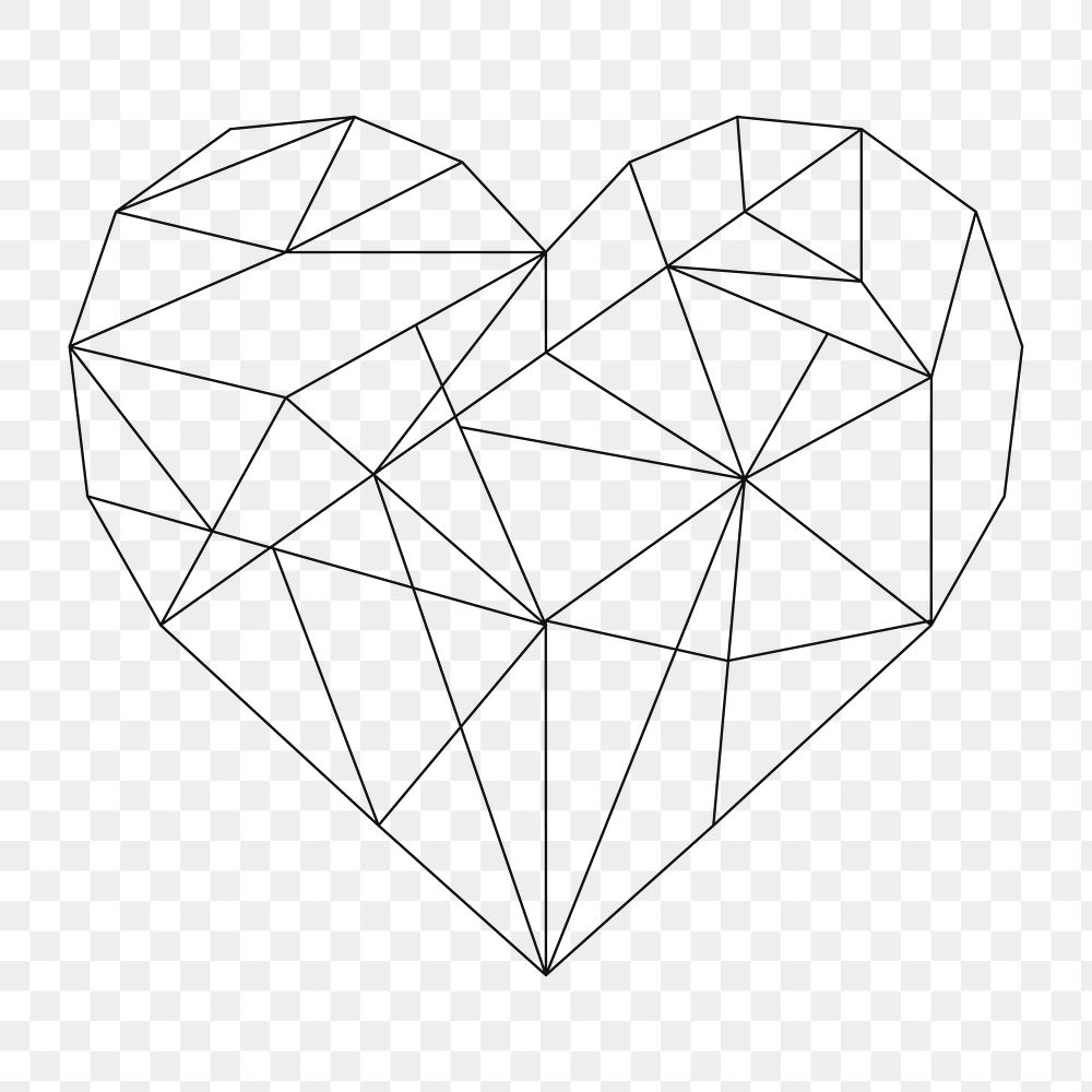 Png heart geometric design element, transparent background