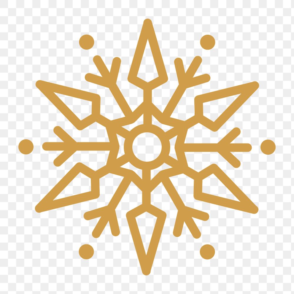 Png gold single snowflake icon, transparent background