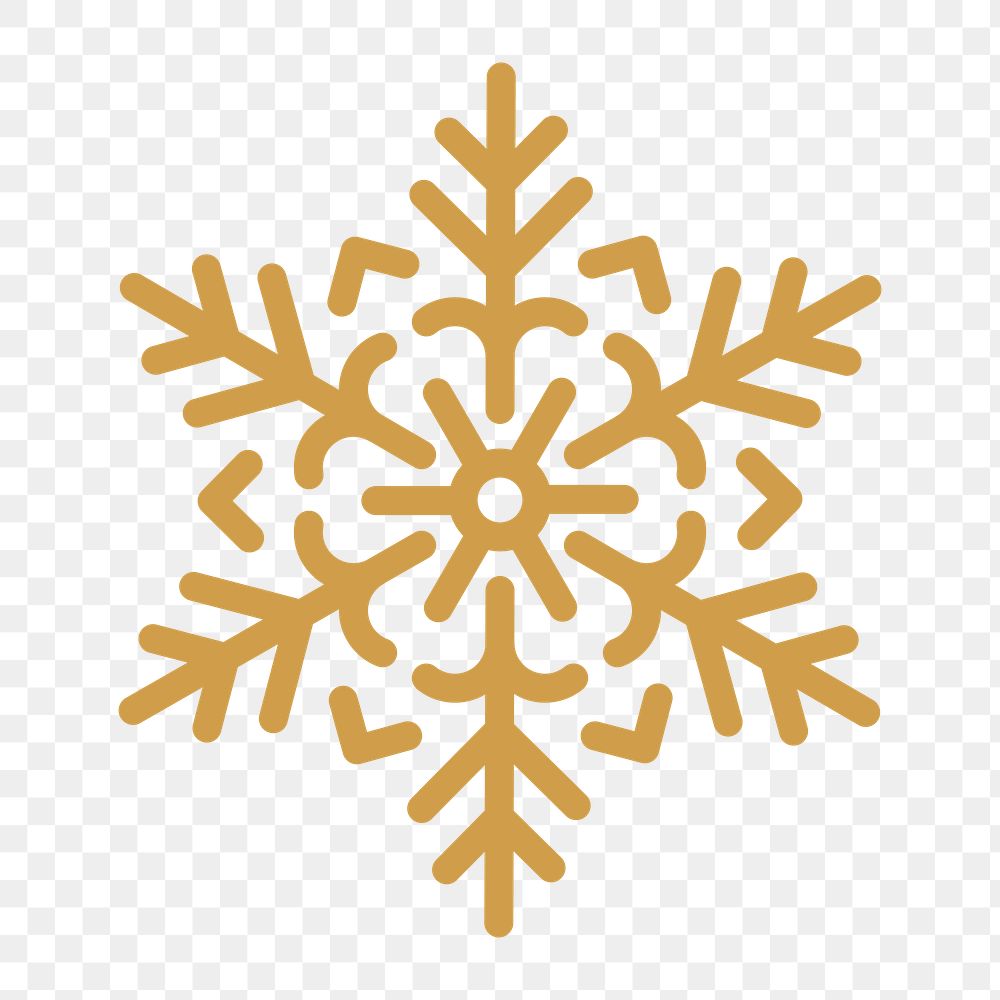 Png gold single snowflake icon, transparent background