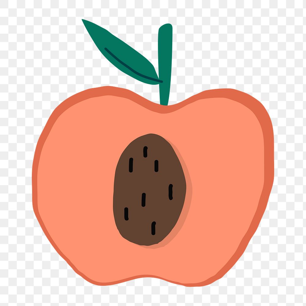 Png half peach doodle sticker, transparent background