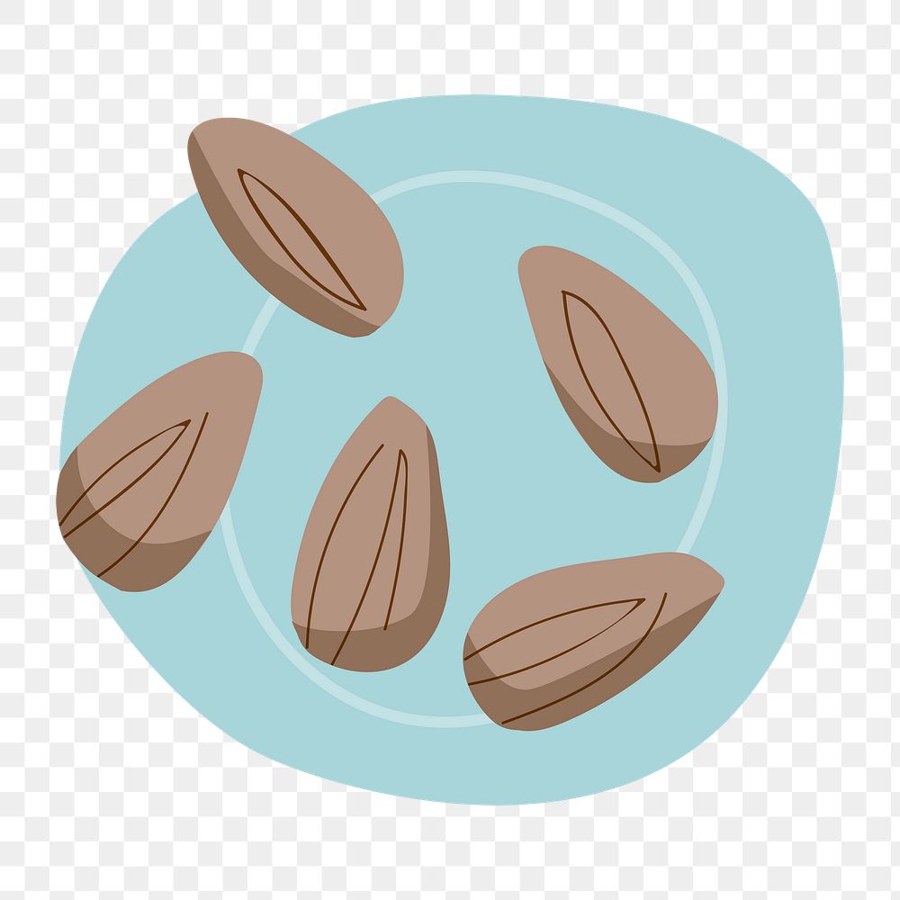 Png  almonds on plate sticker, transparent background