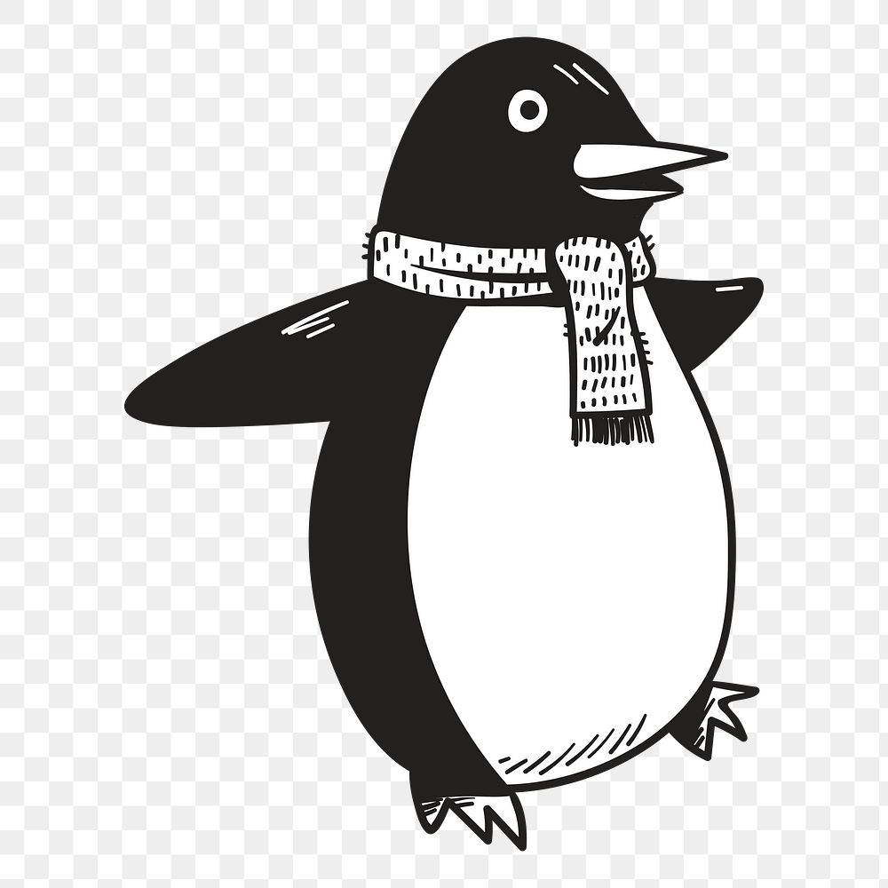 Png joyful penguin hand drawn sticker, transparent background