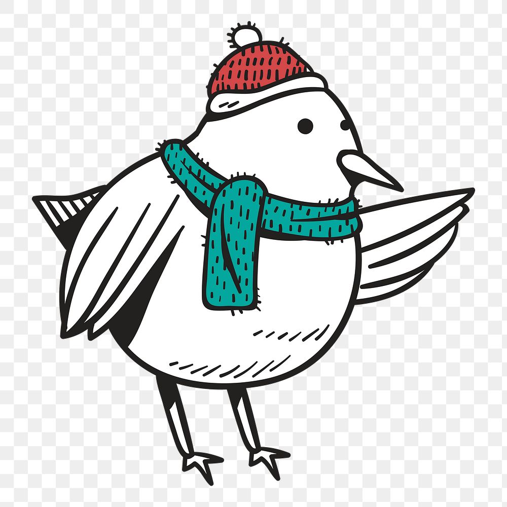 Png cute winter bird cartoon hand drawn sticker, transparent background
