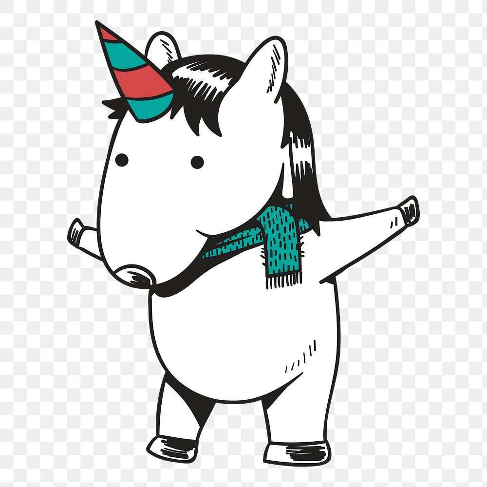 Png happy unicorn cartoon hand drawn sticker, transparent background