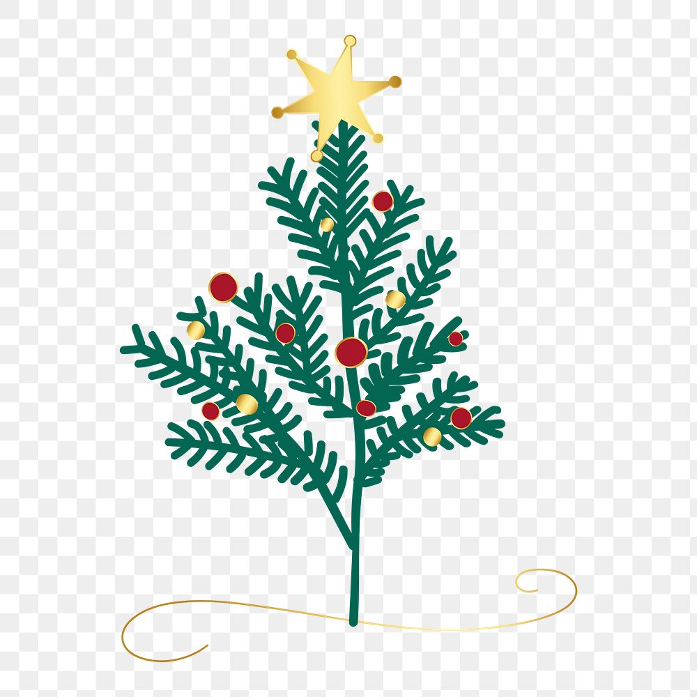 Png Decorated Christmas tree element, transparent background