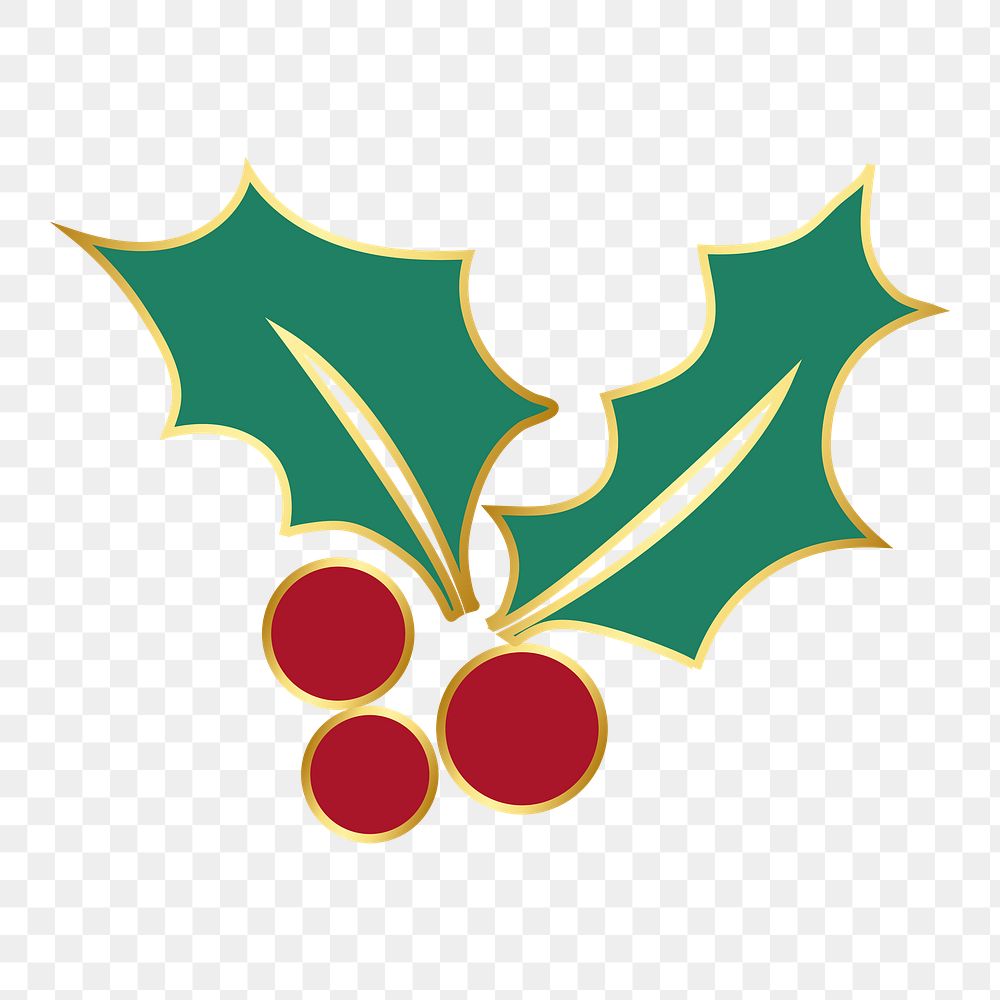 Png Christmas holly leaves element, transparent background