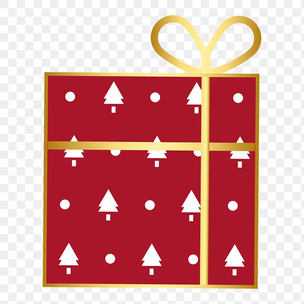 Png Christmas present with a golden ribbon element, transparent background
