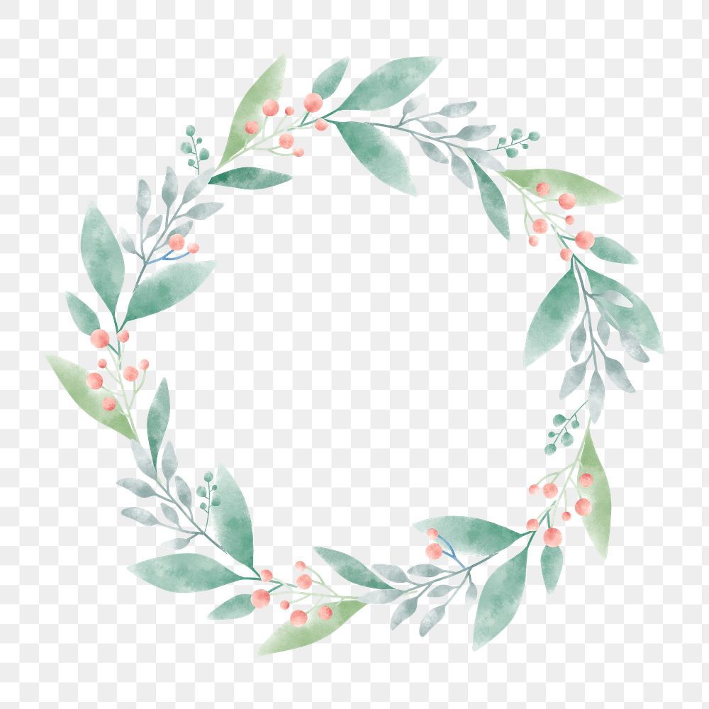 Watercolor wreath png element, transparent background