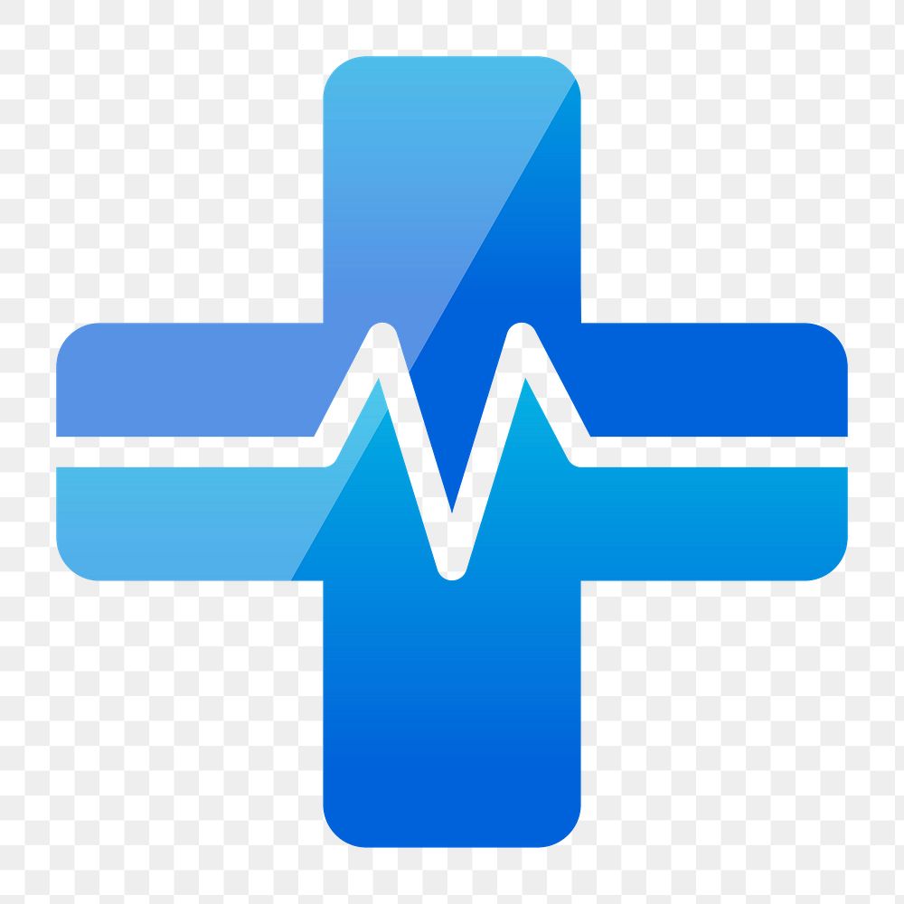 Png medical cross symbol with cardiograph, transparent background