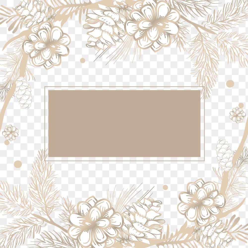 Png brown floral frame, transparent background