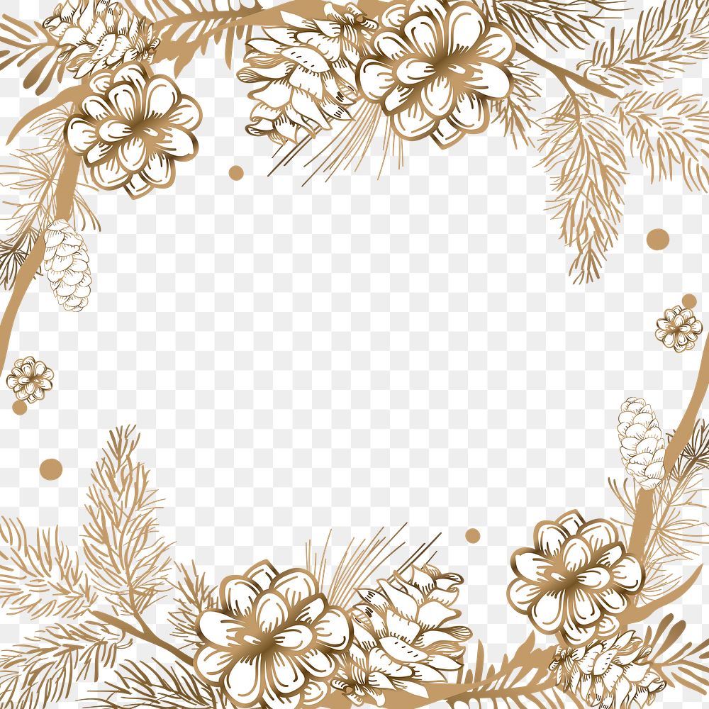 Gold flower png border, transparent background