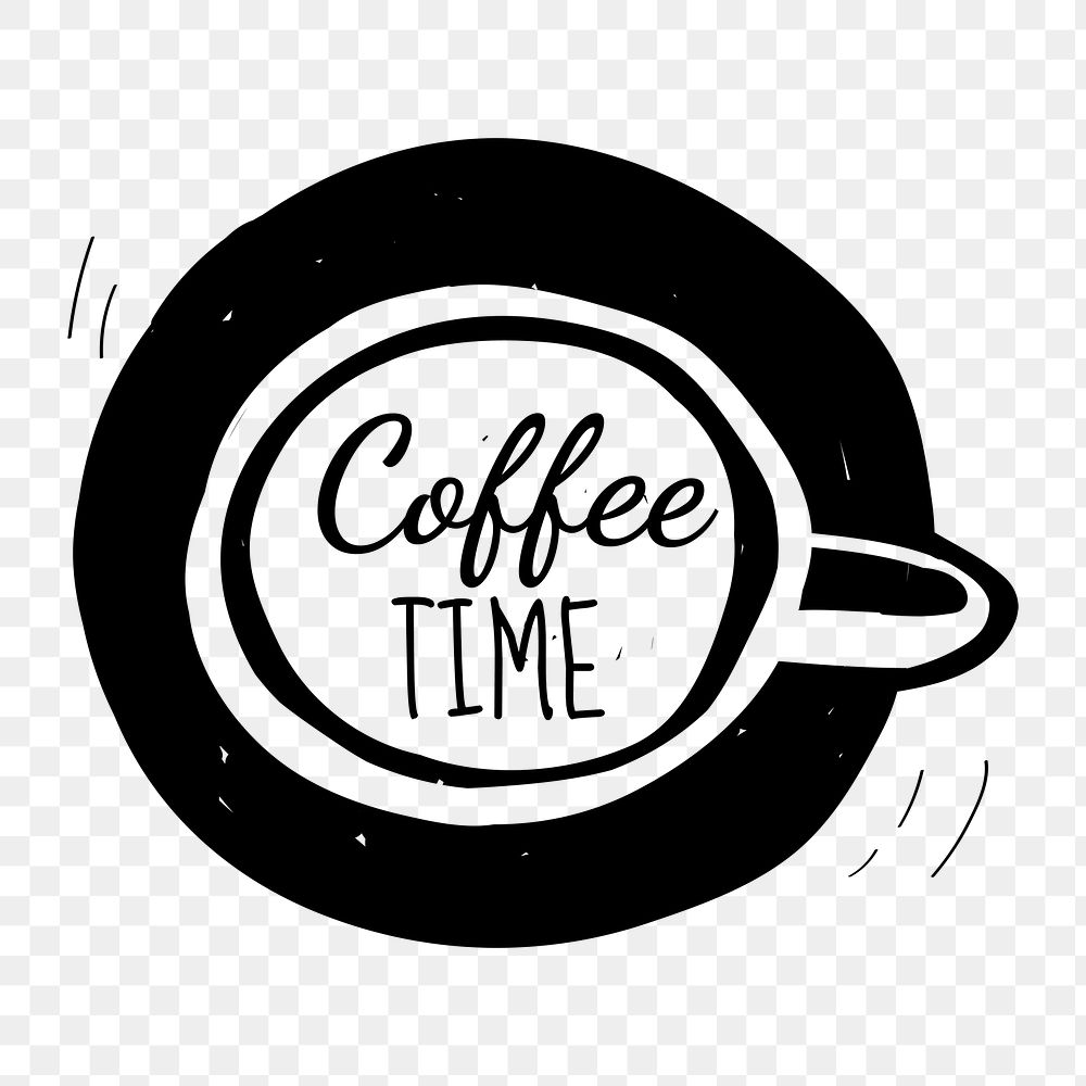 Png  coffee time logo  doodle illustration, transparent background