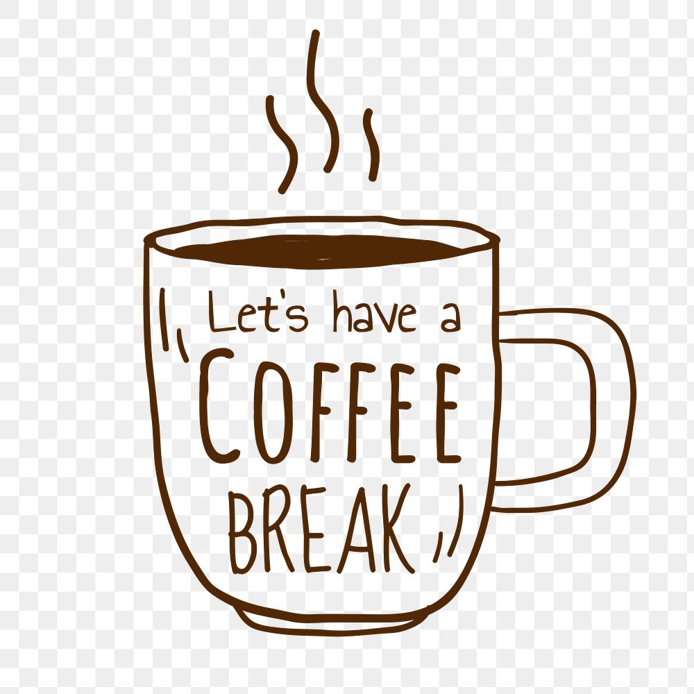 Png  coffee break word  doodle illustration, transparent background