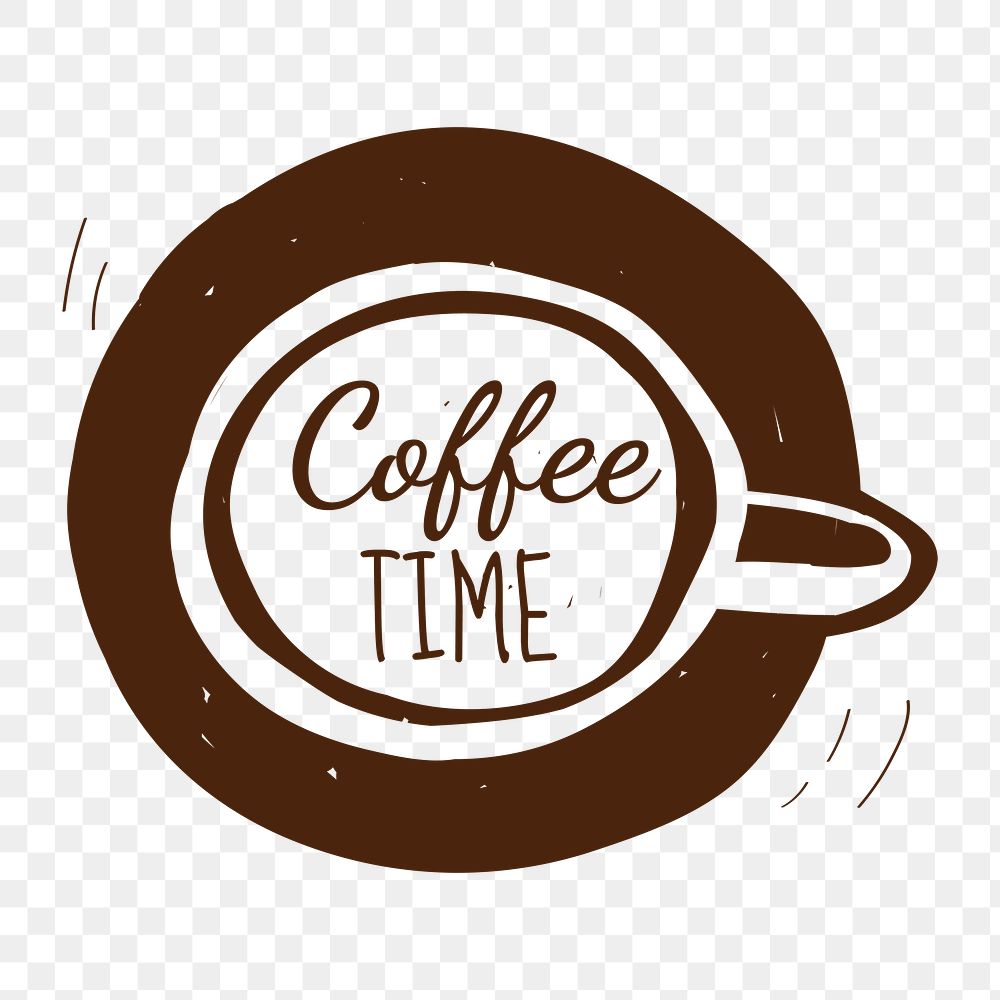 Png  coffee time logo  doodle illustration, transparent background