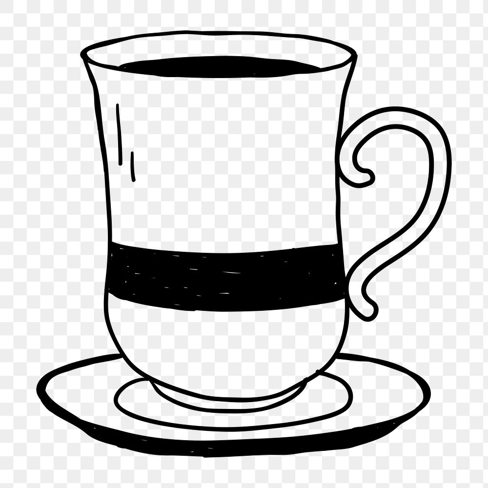 Png  cute coffee cup  doodle illustration, transparent background