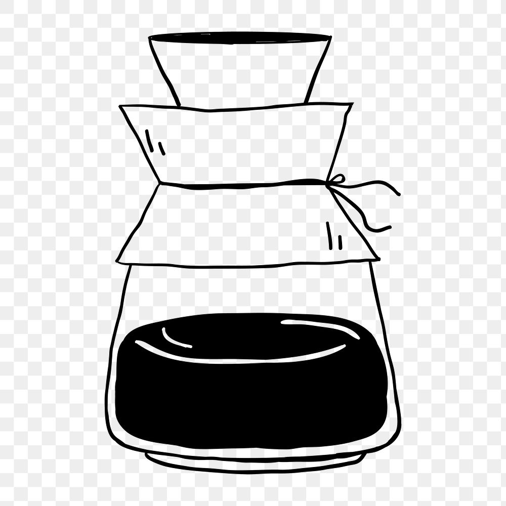 Png  drip coffee pot  doodle illustration, transparent background