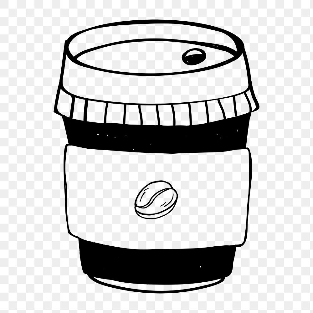 Png  coffee paper cup  doodle illustration, transparent background
