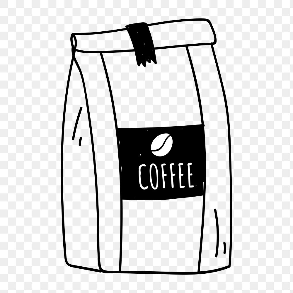 Png  coffee beans bag  doodle illustration, transparent background