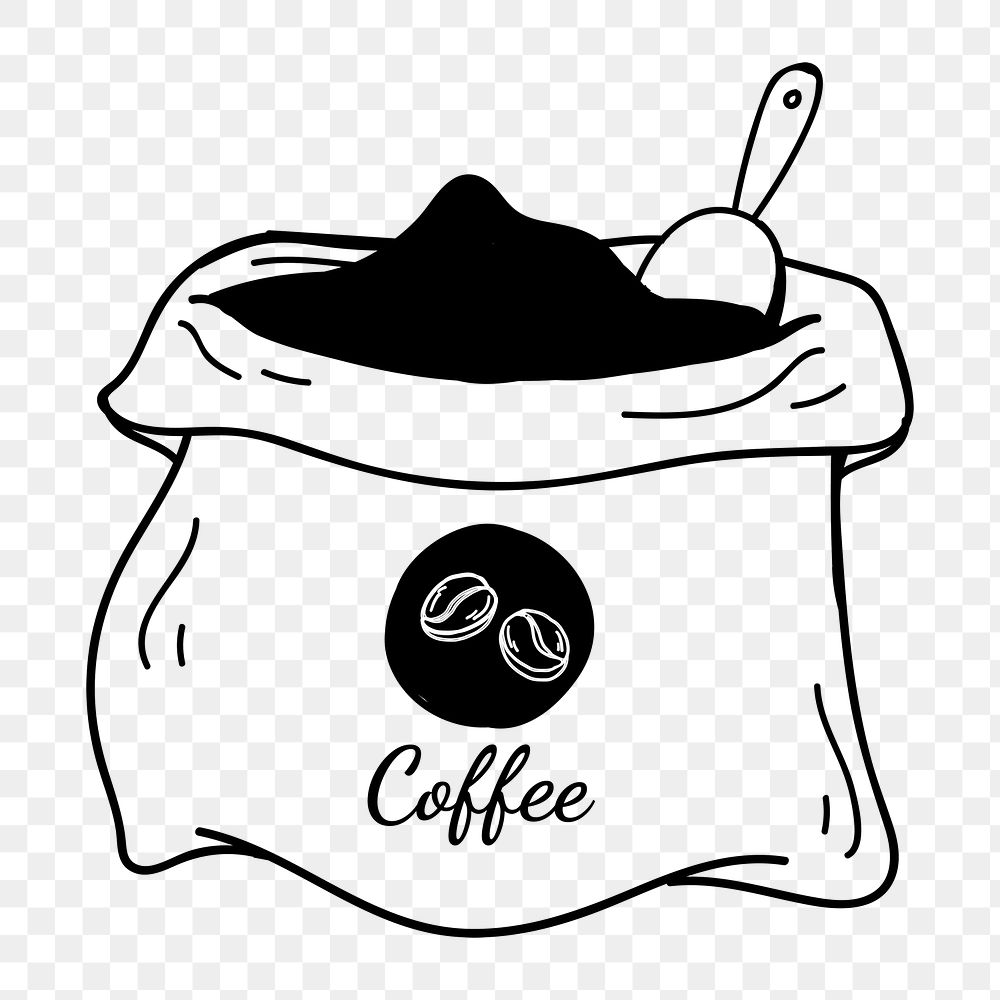Png  coffee beans sack  doodle illustration, transparent background