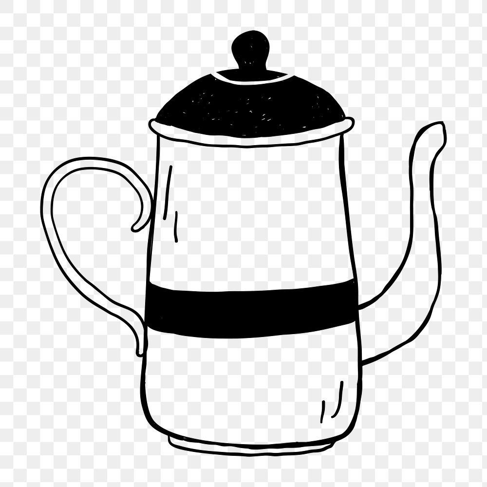 Png  tea pot doodle illustration, transparent background