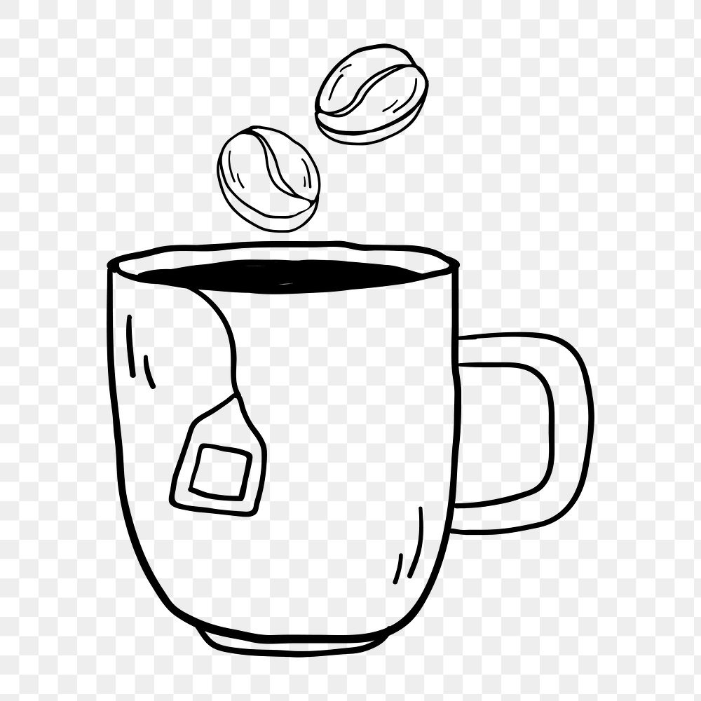 Png coffee mug doodle illustration, transparent background
