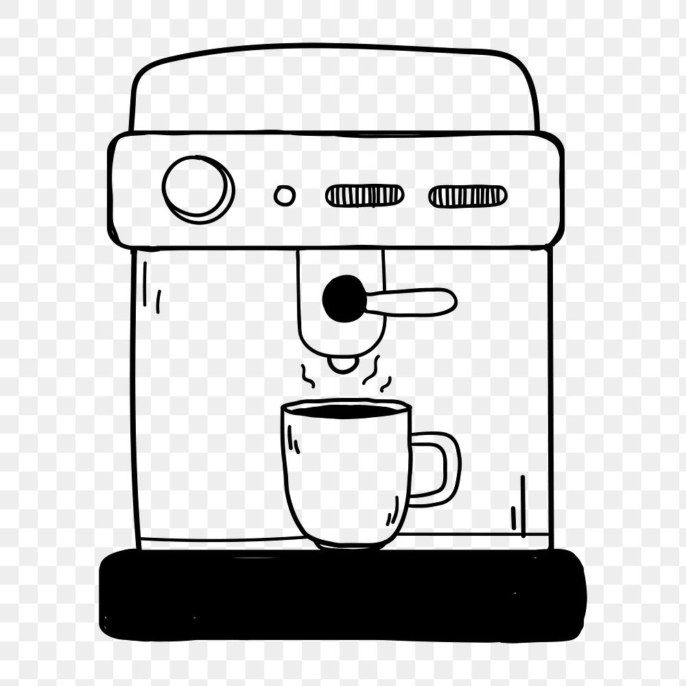 Png  cute espresso machine  doodle illustration, transparent background