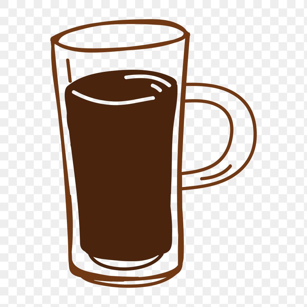Png  cute americano coffee  doodle illustration, transparent background
