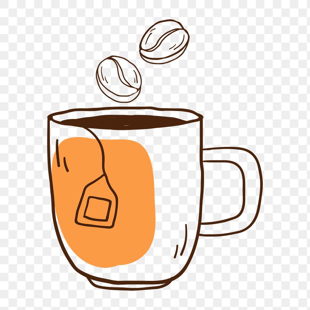 Png  hot coffee mug  doodle illustration, transparent background