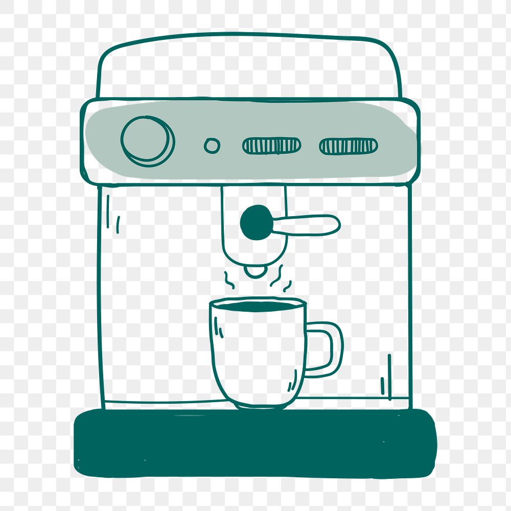 Png  espresso machine doodle illustration, transparent background