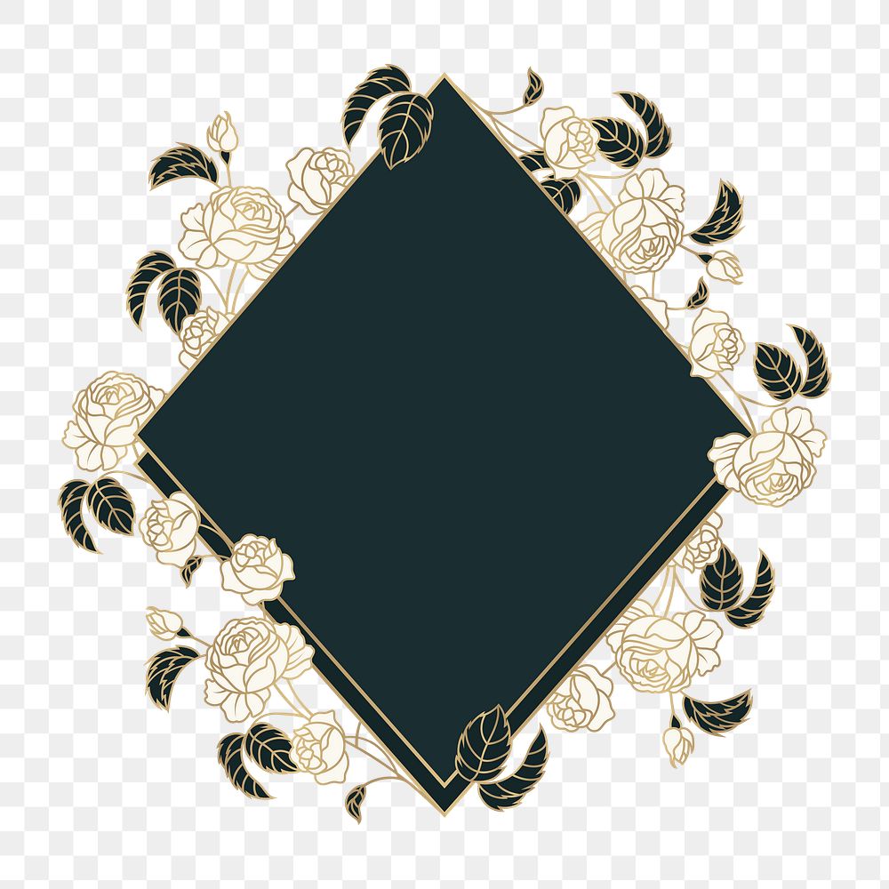 Black flower png badge, transparent background