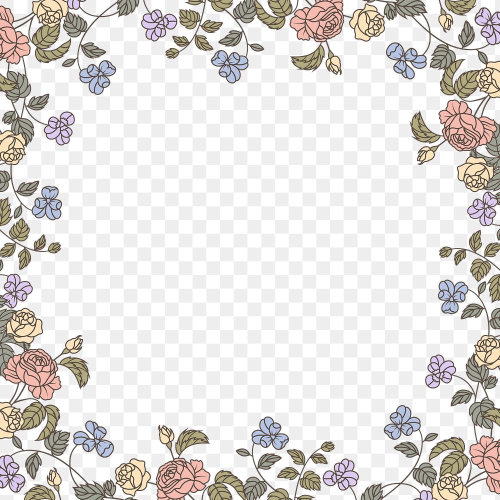 Pastel flower png border, transparent background