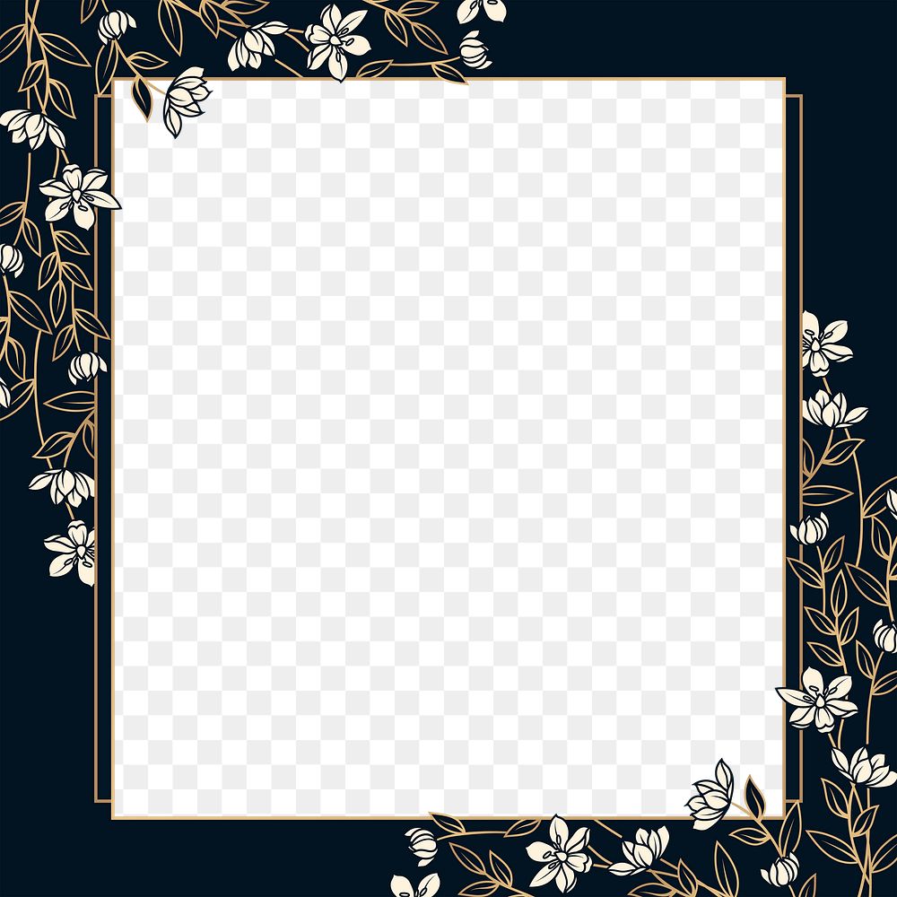 Black flower png frame, transparent background