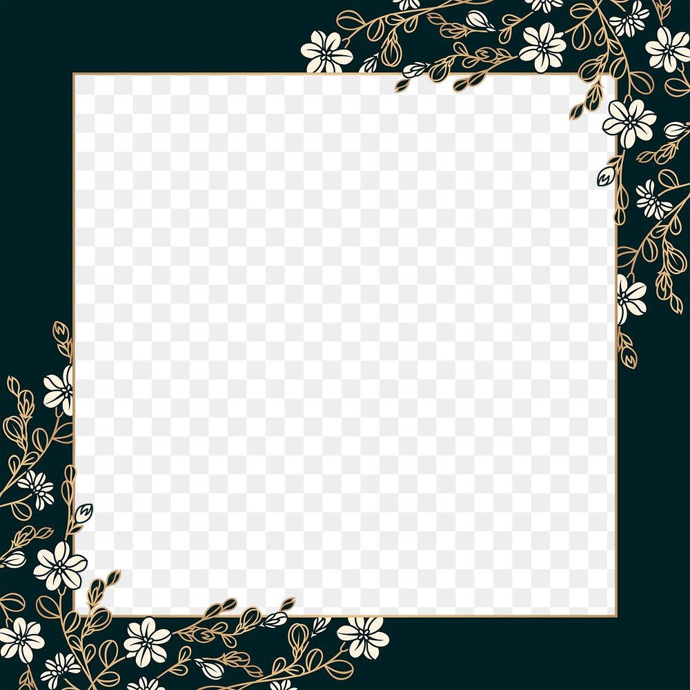 Black flower png frame, transparent background