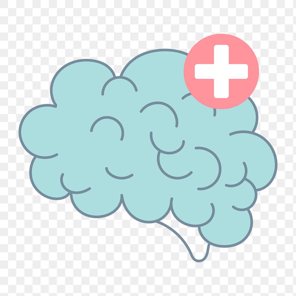 Mental health icon png, human brain illustration on  transparent background 