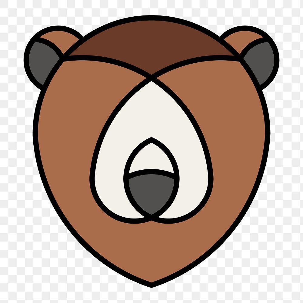 Png Linear illustration of a bear's head element, transparent background