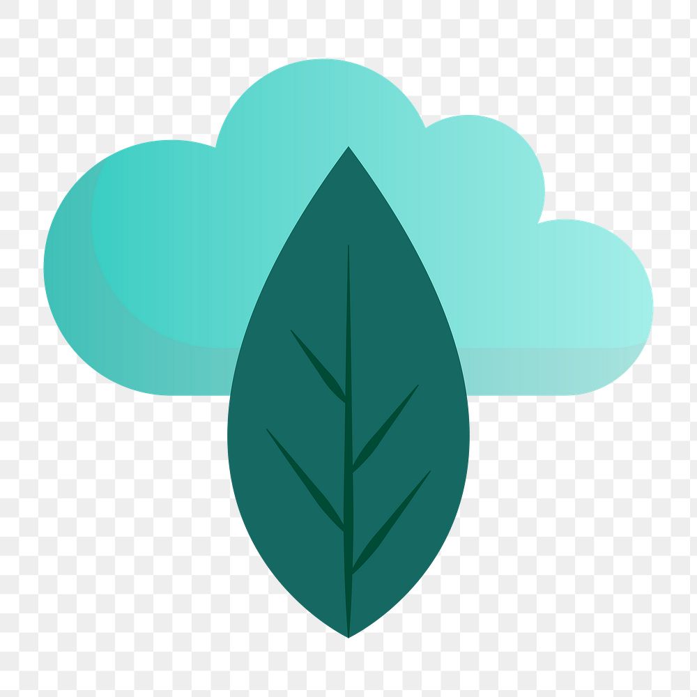 Leaf and cloud icon png symbol,  environmental conservation illustration on  transparent background 