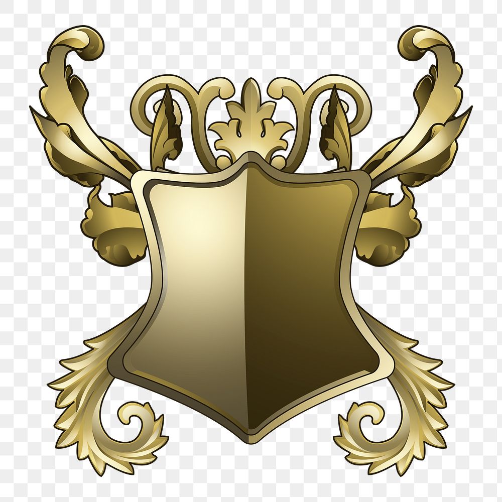 Png golden Baroque shield element, transparent background